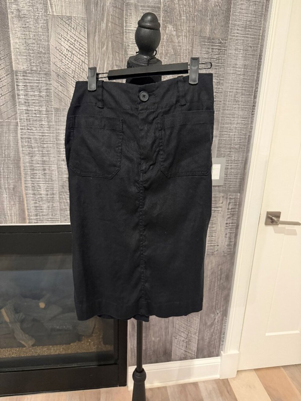 Maeve by Anthropologie Colette Black Linen Button-Front Skirt